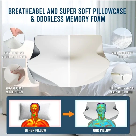 Pillow Cube Neck Pillow White Back and Side Sleepers Memory Foam Contour OW - Picture 6 of 6